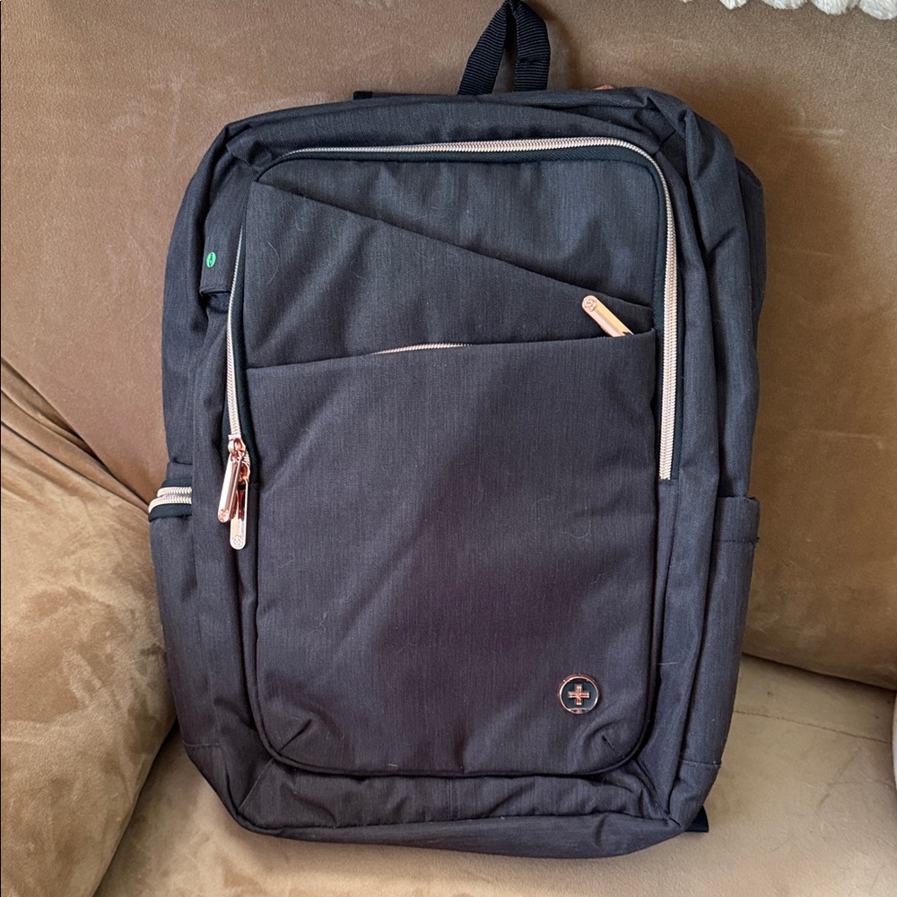 SwissGear Black Backpack with Rose Gold Hardware